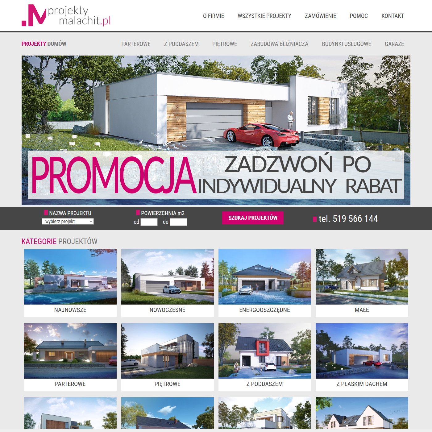 Strona główna portalu z ofertami domków
