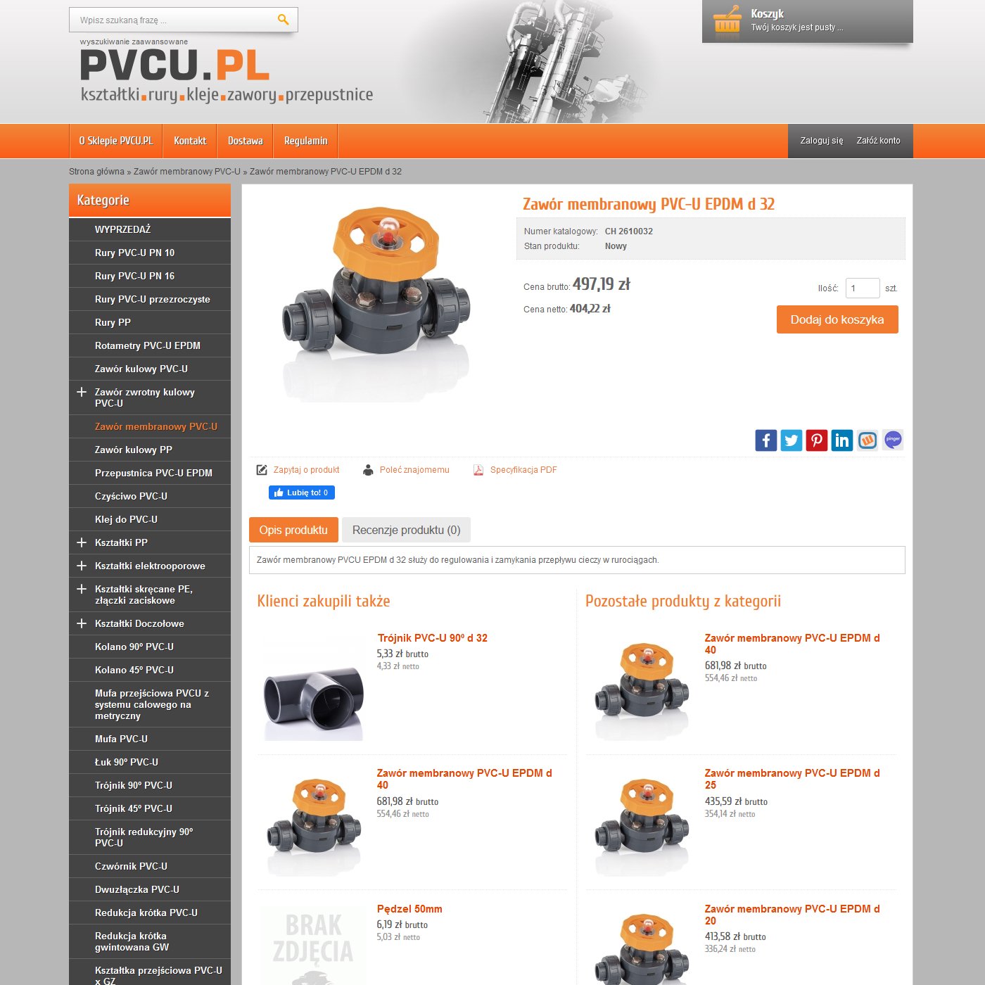 Strona produktowa sklepu z instalacjami ciśnieniowymi pvcu.pl