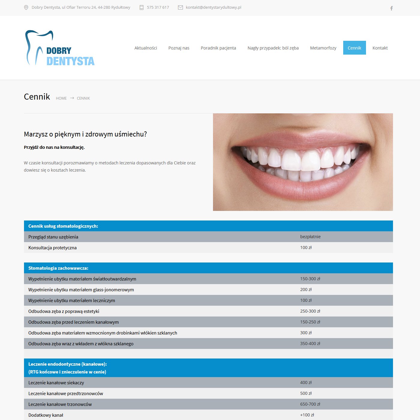 Cennik usług gabinetu stomatologicznego dobry dentysta