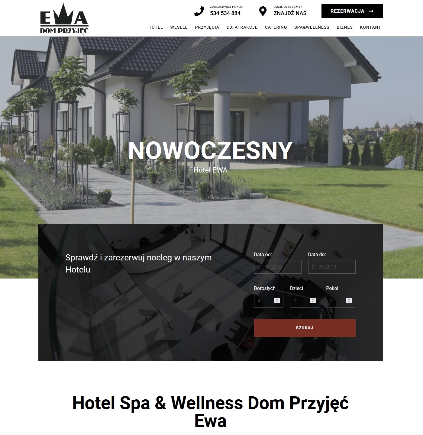 Strona internetowa dla domu przyjęć i hotelu Ewa