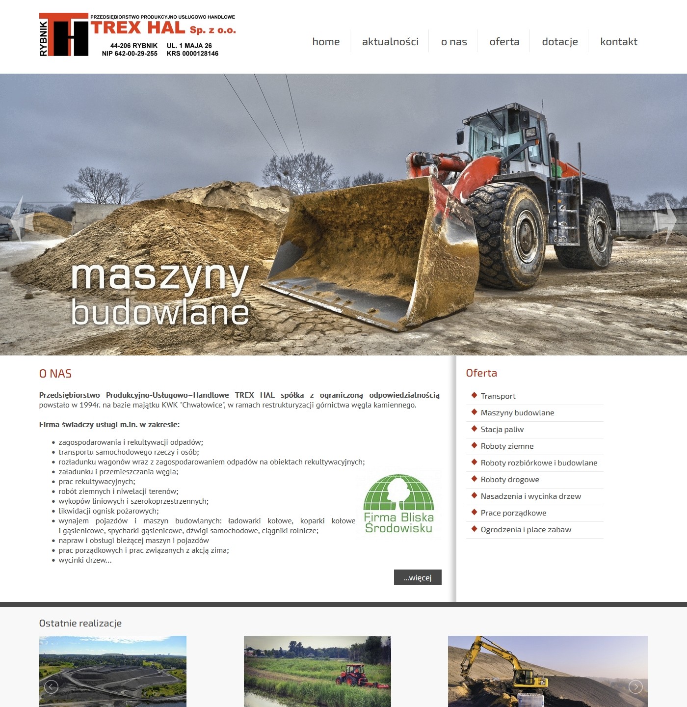 Strona www dla firmy z maszynami budowlanymi trexhal.pl